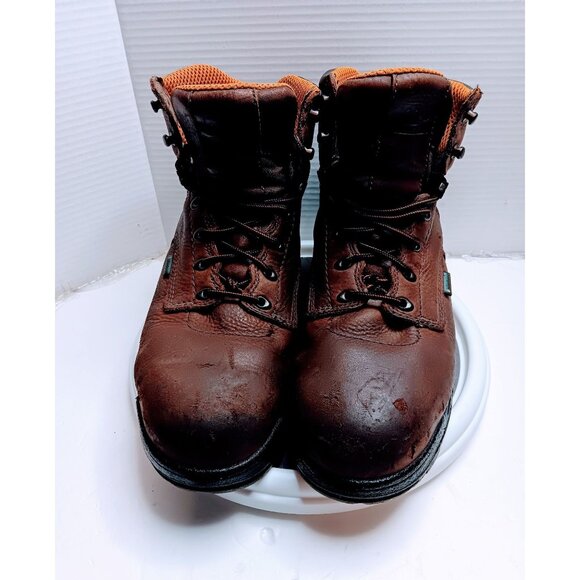 Timberland Pro Mens Steel Toe Work Boots Size 10 Brown Leather Waterproof Slip-R - Picture 1 of 10